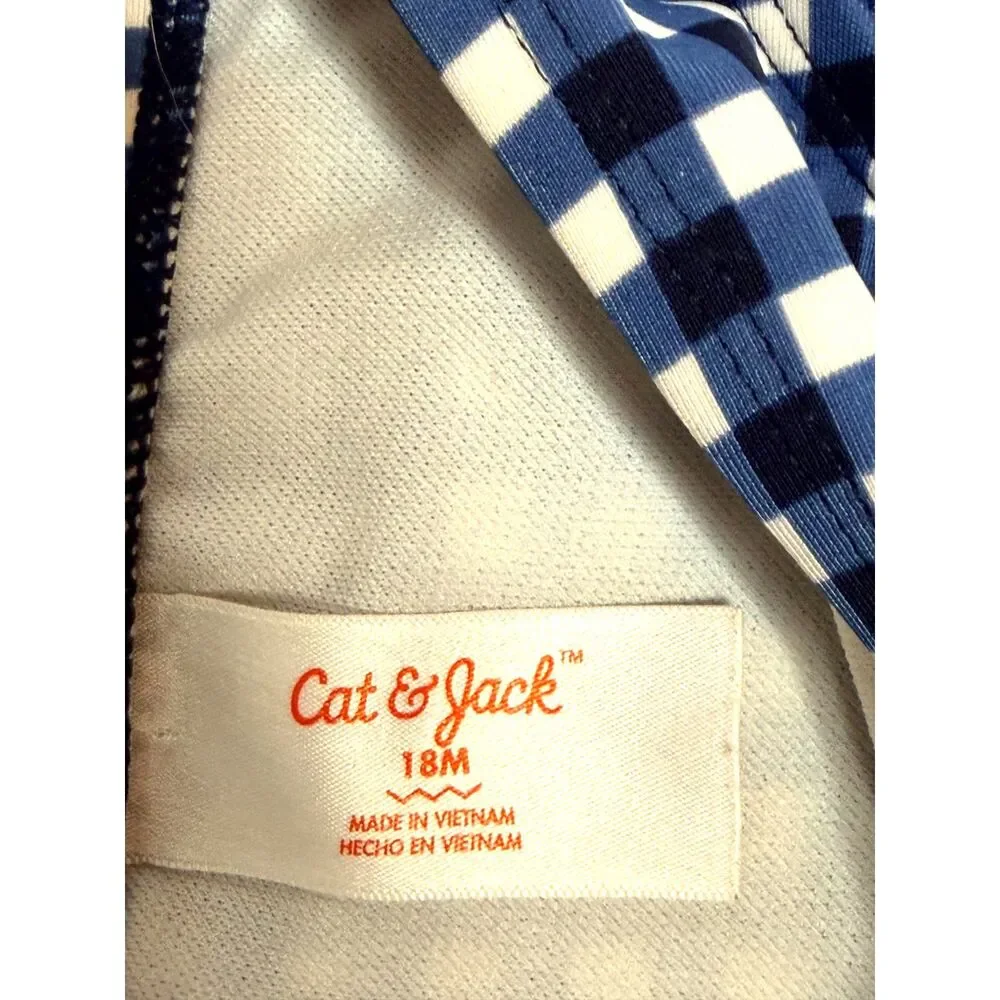 Cat & Jack 18M Baby Girl Blue Gingham 2 Piece Swimsuit Ruffle Bikini Set EUC